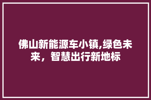 佛山新能源车小镇,绿色未来，智慧出行新地标