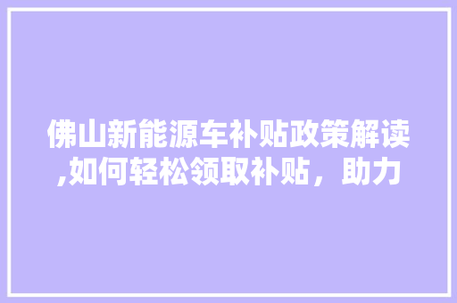 佛山新能源车补贴政策解读,如何轻松领取补贴，助力绿色出行