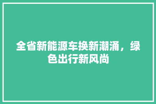 全省新能源车换新潮涌，绿色出行新风尚