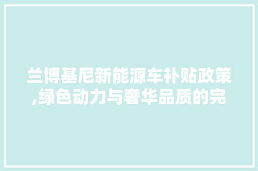 兰博基尼新能源车补贴政策,绿色动力与奢华品质的完美融合