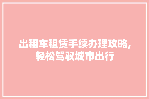 出租车租赁手续办理攻略,轻松驾驭城市出行