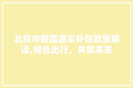 北京市新能源车补贴政策解读,绿色出行，共筑未来