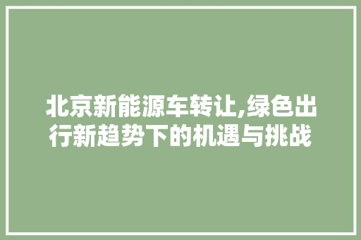 北京新能源车转让,绿色出行新趋势下的机遇与挑战