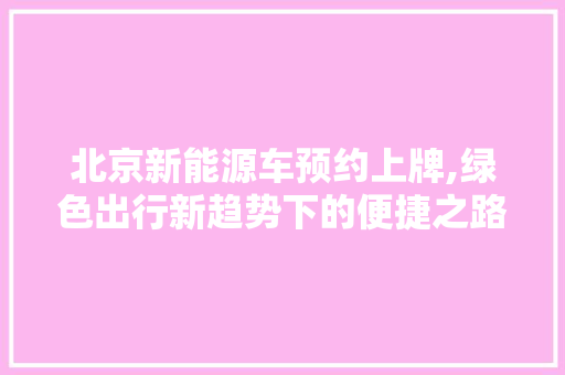 北京新能源车预约上牌,绿色出行新趋势下的便捷之路