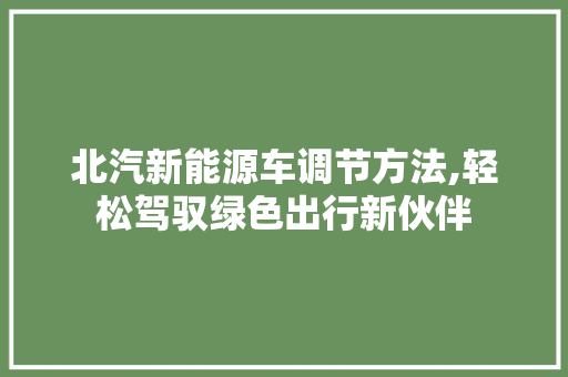 北汽新能源车调节方法,轻松驾驭绿色出行新伙伴
