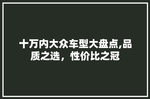 十万内大众车型大盘点,品质之选，性价比之冠 汽车配件