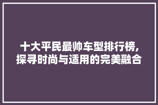 十大平民最帅车型排行榜,探寻时尚与适用的完美融合