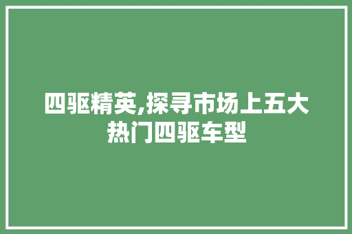 四驱精英,探寻市场上五大热门四驱车型