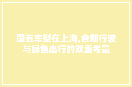 国五车型在上海,合规行驶与绿色出行的双重考量