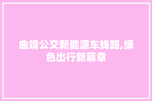 曲靖公交新能源车线路,绿色出行新篇章