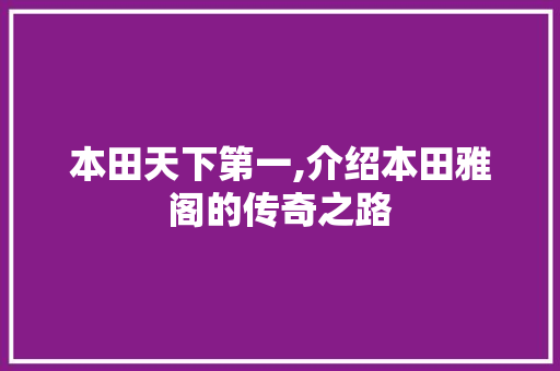 本田天下第一,介绍本田雅阁的传奇之路