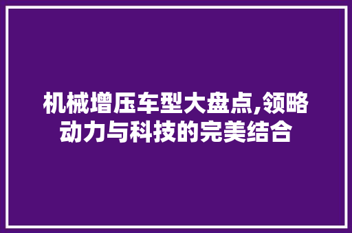机械增压车型大盘点,领略动力与科技的完美结合