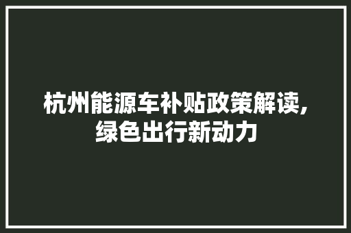 杭州能源车补贴政策解读,绿色出行新动力
