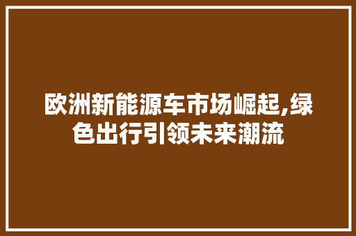 欧洲新能源车市场崛起,绿色出行引领未来潮流