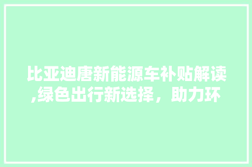 比亚迪唐新能源车补贴解读,绿色出行新选择，助力环保未来
