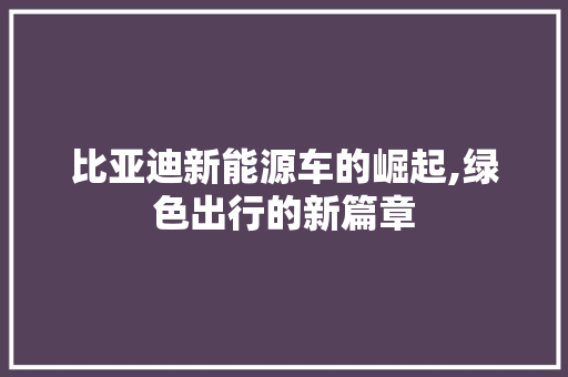 比亚迪新能源车的崛起,绿色出行的新篇章