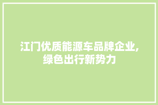 江门优质能源车品牌企业,绿色出行新势力