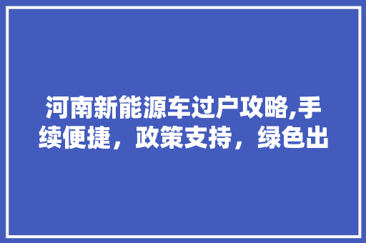 河南新能源车过户攻略,手续便捷，政策支持，绿色出行新选择 发动机配件