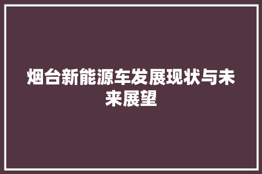 烟台新能源车发展现状与未来展望