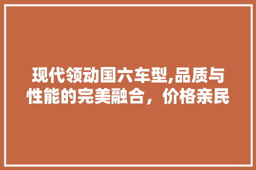 现代领动国六车型,品质与性能的完美融合，价格亲民，环保先行