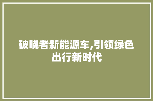 破晓者新能源车,引领绿色出行新时代