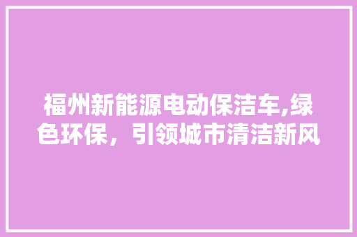 福州新能源电动保洁车,绿色环保，引领城市清洁新风尚