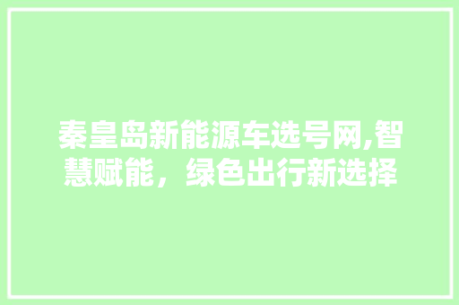 秦皇岛新能源车选号网,智慧赋能，绿色出行新选择
