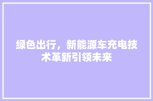绿色出行，新能源车充电技术革新引领未来