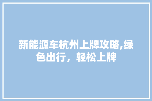 新能源车杭州上牌攻略,绿色出行，轻松上牌
