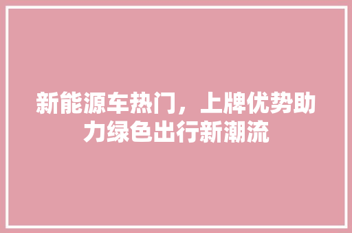 新能源车热门，上牌优势助力绿色出行新潮流