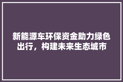 新能源车环保资金助力绿色出行，构建未来生态城市
