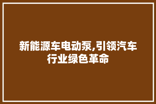 新能源车电动泵,引领汽车行业绿色革命