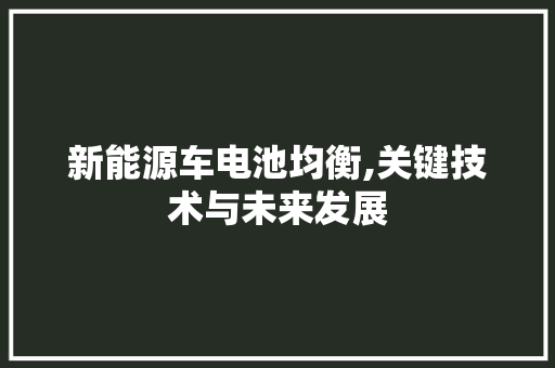 新能源车电池均衡,关键技术与未来发展