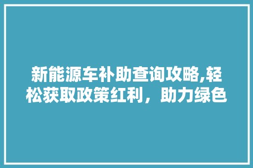新能源车补助查询攻略,轻松获取政策红利，助力绿色出行
