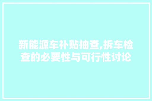 新能源车补贴抽查,拆车检查的必要性与可行性讨论