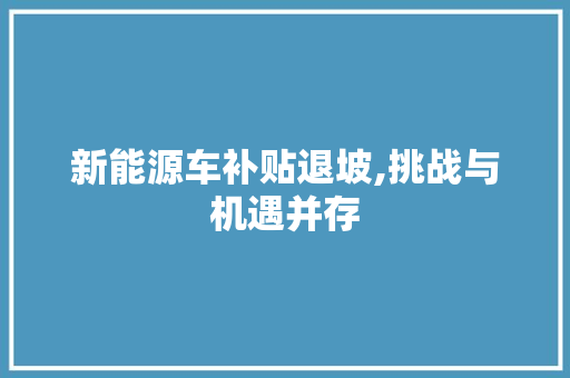 新能源车补贴退坡,挑战与机遇并存