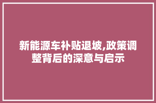 新能源车补贴退坡,政策调整背后的深意与启示