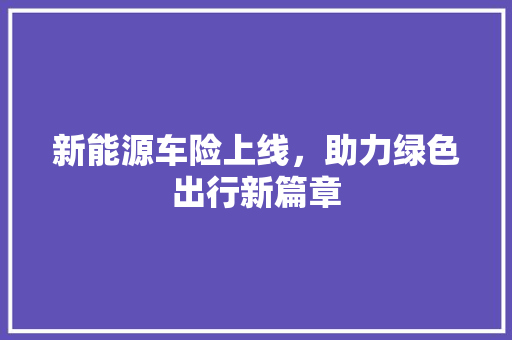 新能源车险上线，助力绿色出行新篇章 汽车配件