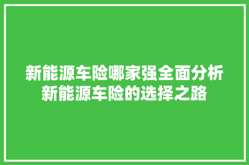 新能源车险哪家强全面分析新能源车险的选择之路