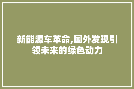 新能源车革命,国外发现引领未来的绿色动力