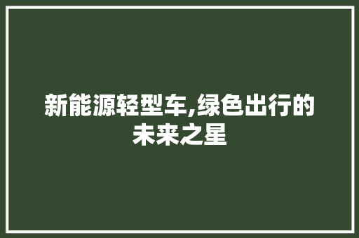 新能源轻型车,绿色出行的未来之星