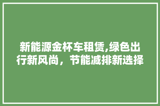 新能源金杯车租赁,绿色出行新风尚，节能减排新选择
