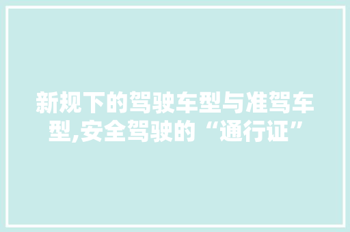 新规下的驾驶车型与准驾车型,安全驾驶的“通行证”