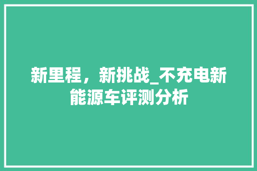 新里程，新挑战_不充电新能源车评测分析