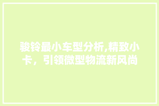 骏铃最小车型分析,精致小卡，引领微型物流新风尚