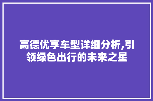 高德优享车型详细分析,引领绿色出行的未来之星 车身配件