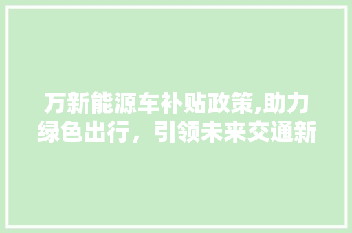 万新能源车补贴政策,助力绿色出行，引领未来交通新潮流