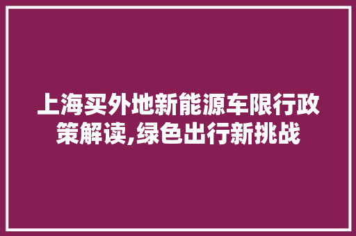 上海买外地新能源车限行政策解读,绿色出行新挑战