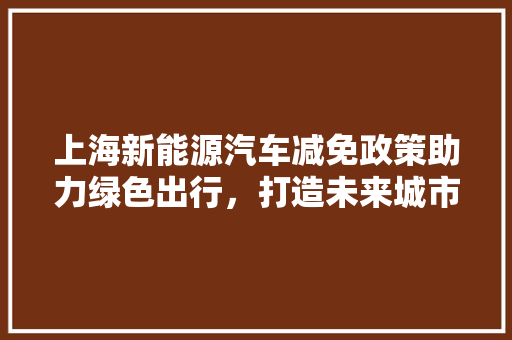 上海新能源汽车减免政策助力绿色出行，打造未来城市新风尚 新能源汽车