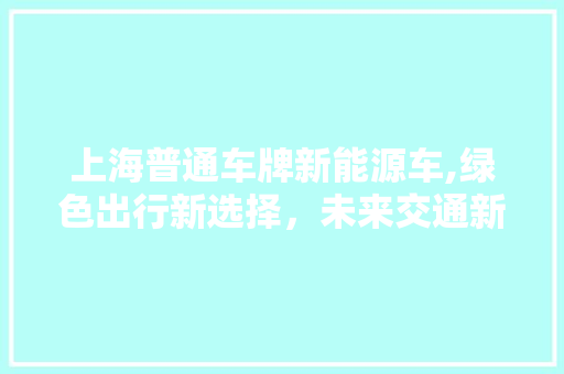 上海普通车牌新能源车,绿色出行新选择，未来交通新趋势